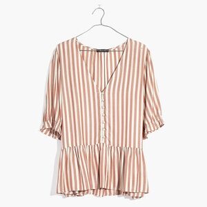 Madewell Courtyard Ruffle-Hem Top in Pink White Stripe